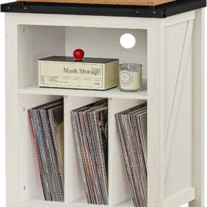 Record Player Stand with Vinyl Record Storage,White Record Player Table Holds up to 160 Albums,Large Wood Turntable Stand Cabinet Dispaly Shelf for Living Room,Bedroom,Office
