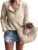 WUAI-Women Color Block Waffle Knit Henley Shirts Long Sleeve V-Neck Casual Slim Fit Thermal Button Up Tunics Tops, khaki, XX-Large