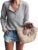 WUAI-Women Color Block Waffle Knit Henley Shirts Long Sleeve V-Neck Casual Slim Fit Thermal Button Up Tunics Tops, Z-grey